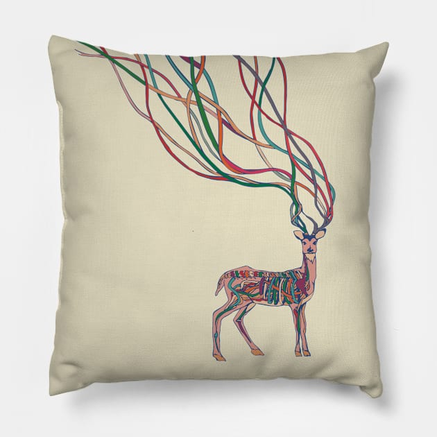 Deer Ribbons Pillow by huebucket