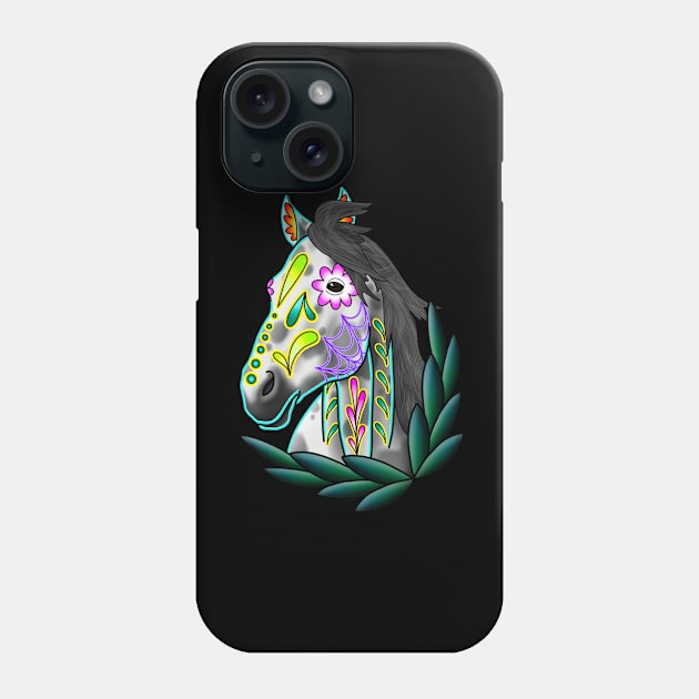 Day of the Dead Grey Appaloosa Sugar Skull Horse Phone Case by prettyinink