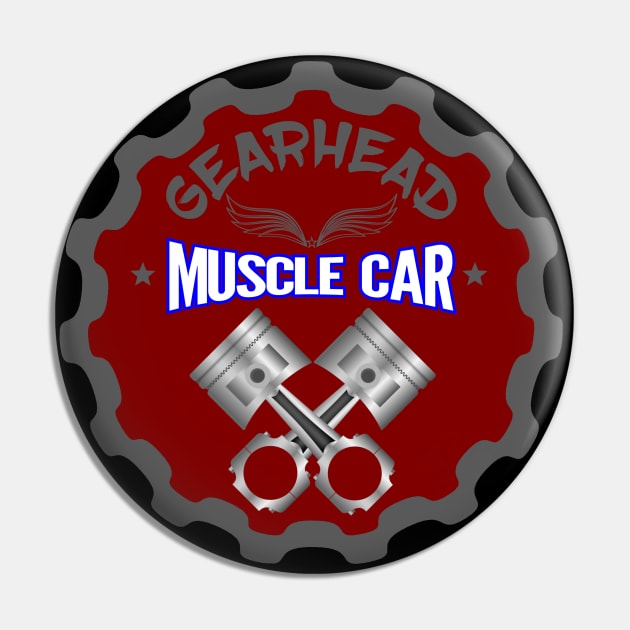 Gearhead Pistons Logo Muscle Car Pin by CharJens