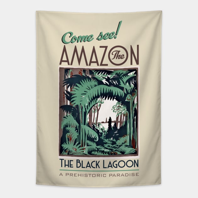Creature from the Black Lagoon Travel Poster Tapestry by MonkeyKing