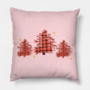 Pink and Red Buffalo Plaid Christmas Trees with Sparkles Pillow