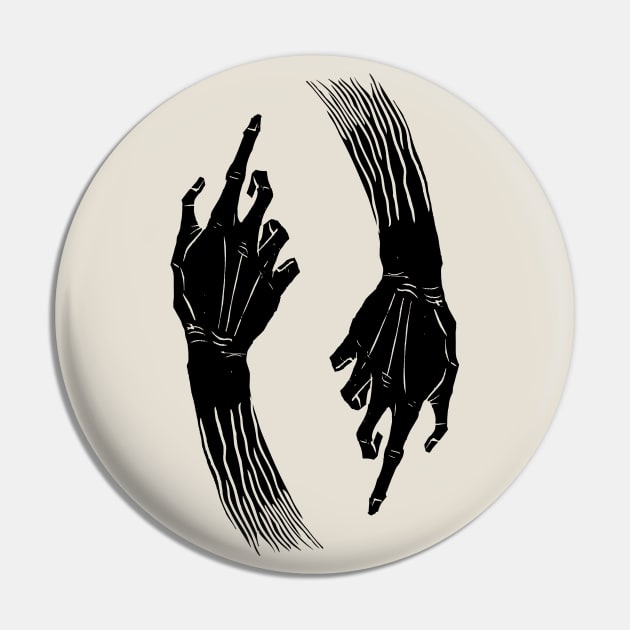 Dramabite Vintage Retro Pointing Hands Witch Halloween Black Ink Fingers Zombie Pattern Pin by dramabite