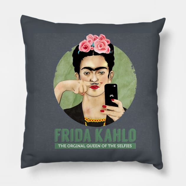 Frida Kahlo The Queen Of Selfie Pillow by tsephuntsok