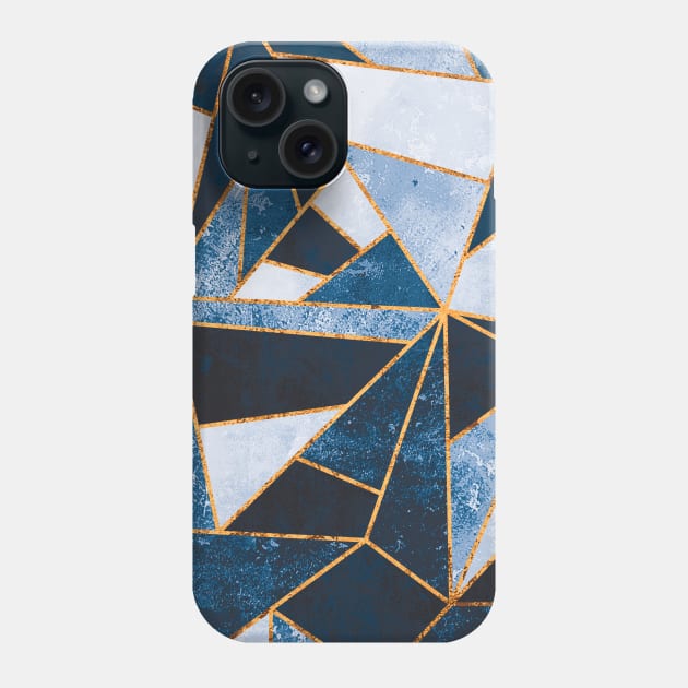 Sapphire Blue and Gold Minimalist Abstract Art Phone Case by speckled