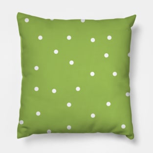 White Polka Dots on Green Background Pillow