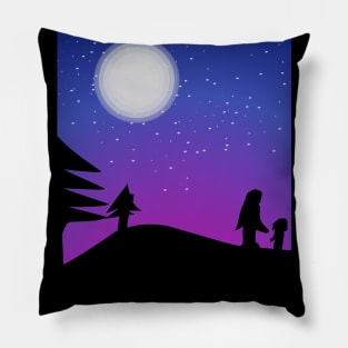 Siluet little girl and mom Pillow