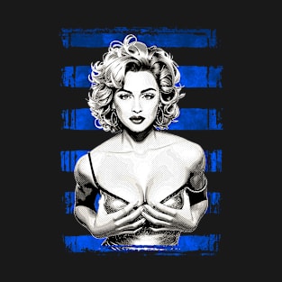 Madonna Pop Art-Halftone Blue Stripes T-Shirt