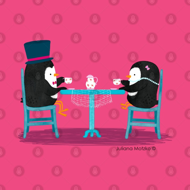 Two Penguins drinking tea on a date by thepenguinsfamily