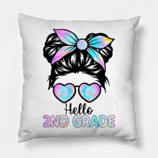 Hello 2nd Grade Messy Hair Bun Girl Back To School First Day Pillow