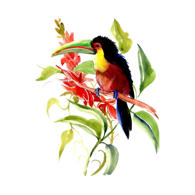 Green-billed toucan Tropical Jungle design by surenart