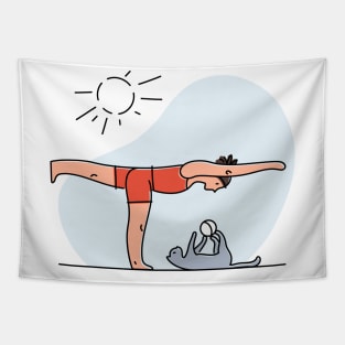 YOGA WITH CAT ILLUSTRATION Tapestry