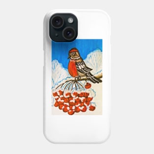 Bullfinch with ash berries in winter Phone Case