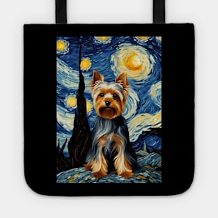 Dog Breed in a Van Gogh Starry Night Art Style Yorkshire Terrier Yorkie Tote