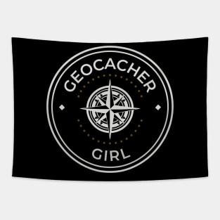 Geocacher girl logo round Tapestry