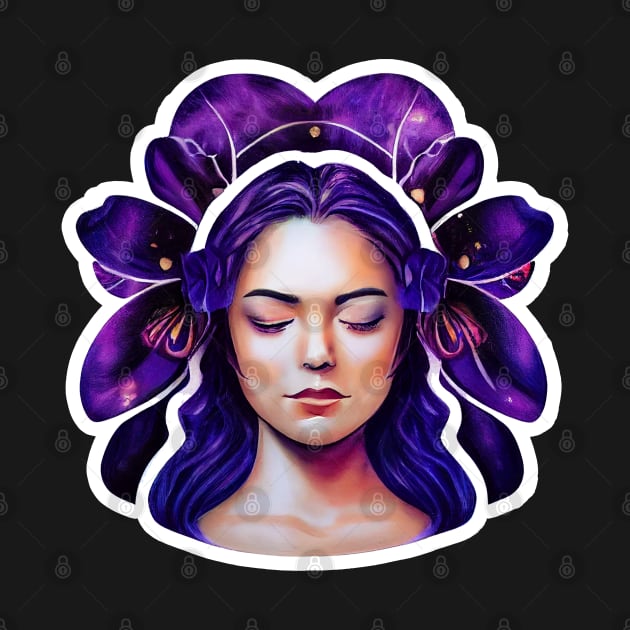 Woman with Purple Cosmic Flower Hair by Journey2JoyCreations