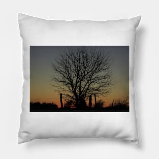 Kansas Sunset with a Tree and Fence Silhouette's. Pillow