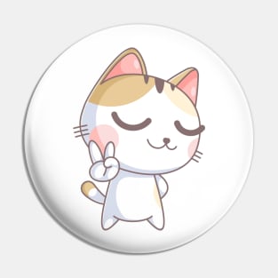 Cute cat with a hand peace Pin