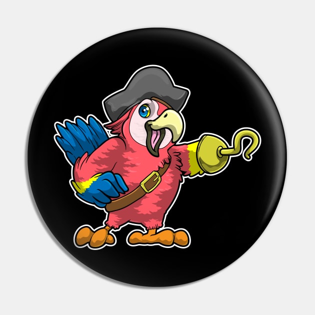 Parrot as pirate with Hook hand & Pirate hat Pin by Markus Schnabel