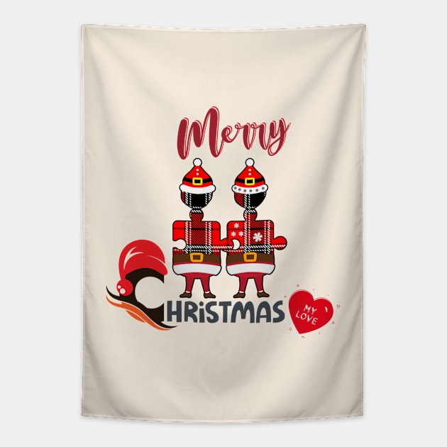 Couple - Santa Claus puzzle - Merry Christmas Tapestry by O.M design