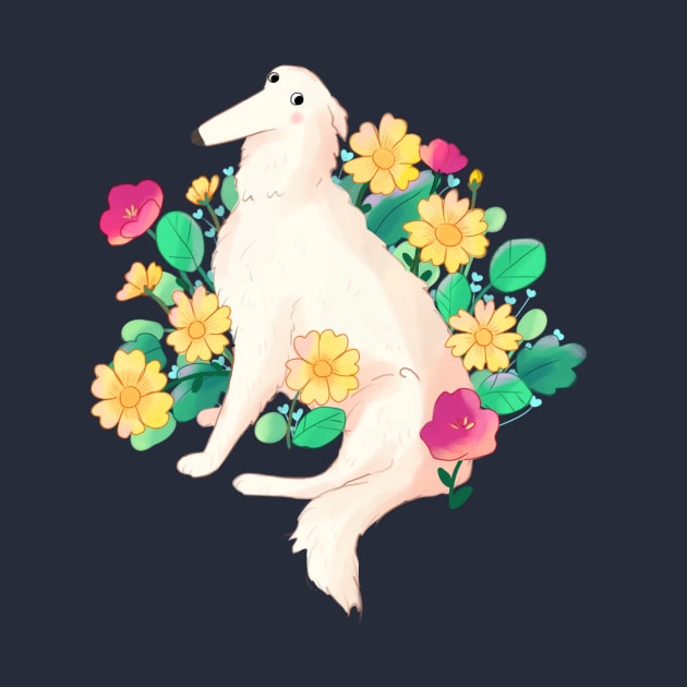 Cute Borzoi and flowers art by Mayarart