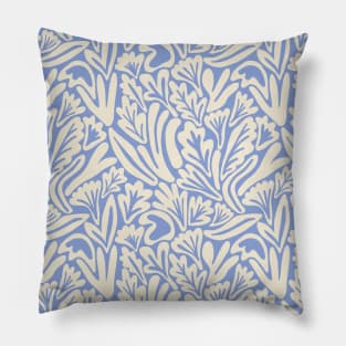 Abstract boho leaf and flower pattern in light blue Pillow