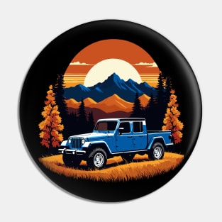 Jeep Gladiator Fall Mountain Scene With Retro Sunset Pin