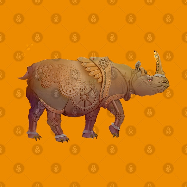 Warlike gold rhinoceros by Artist Natalja Cernecka