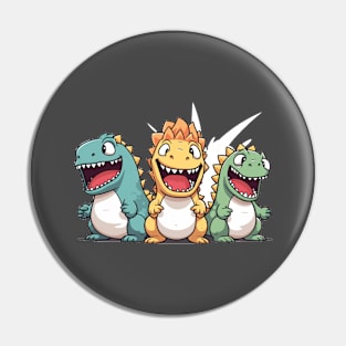 three Godzilla happy mood in kawaii cartoon style Pin