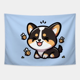 Cute Corgi Tricolor with Tiny Bees Tapestry