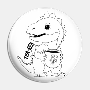 Tea Rex, T-Rex, Dinosaur, Black Line Drawing Pin