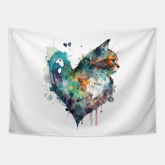 A nice Cat heart drawing Tapestry by KhaledAhmed6249