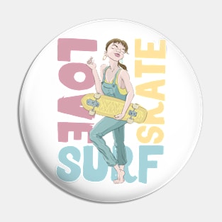 Love surf skate Pin