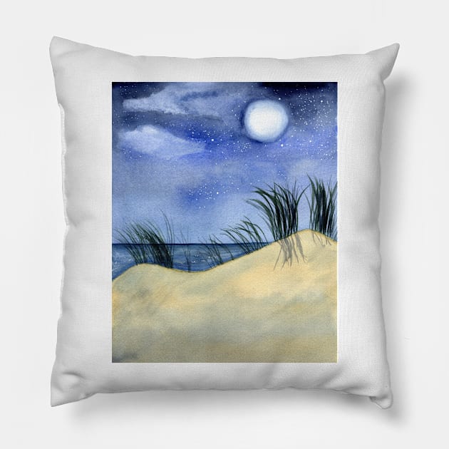 Dreamy Beach Landscape at Night Pillow by Sandraartist