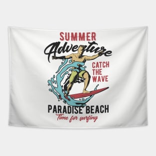 Surfer surfing summer wave Tapestry