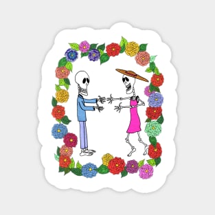 Skeleton Couple Man and Woman Happy to See each Other Hug Magnet