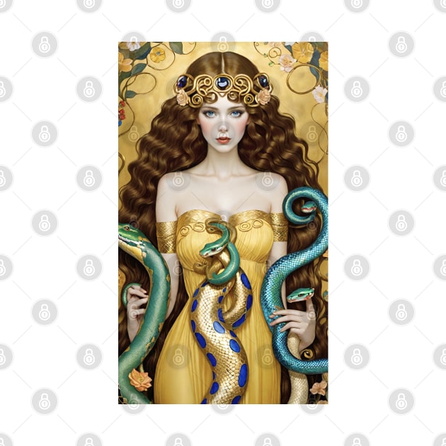 Gustav Klimt's Serpentine Reverie: Women Embraced by Snakes by FridaBubble