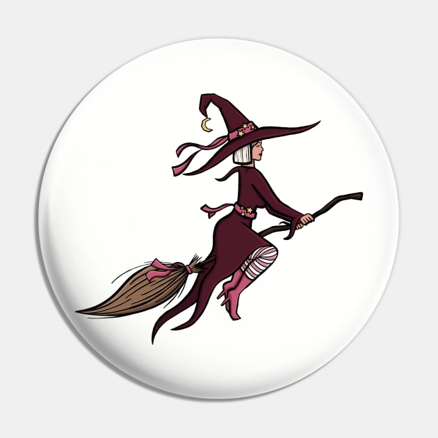 Hot witch modern and stylish purple and pink witch on her broomstick cute cartoon digital illustration Pin by AlmightyClaire