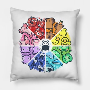 Cute Animal Color Wheel -Red Pandas, Axolotls, Frogs, & More!. Pillow