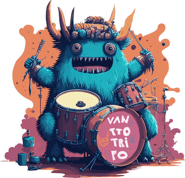 Monster Playing Drum Kids T-Shirt by Poge