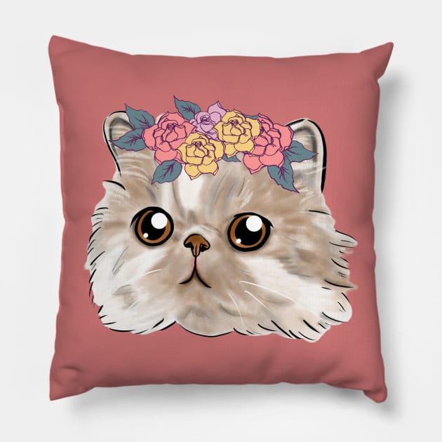 cream cat girl head _ Bunniesmee Pillow by GambarGrace