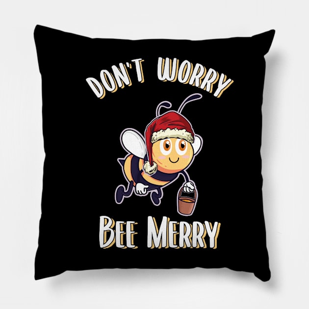 Christmas Honeybee Dont Worry Bee Merry Pillow by MGO Design