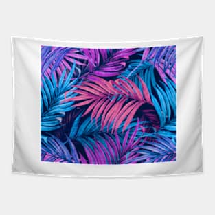 Vintage Palm Leaves blue and pink Tapestry