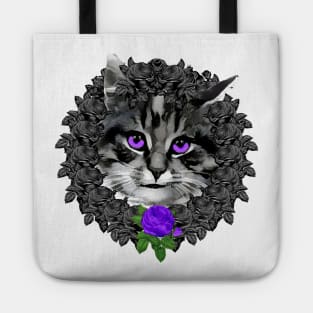 Cat Purple Rose Wreath Tote