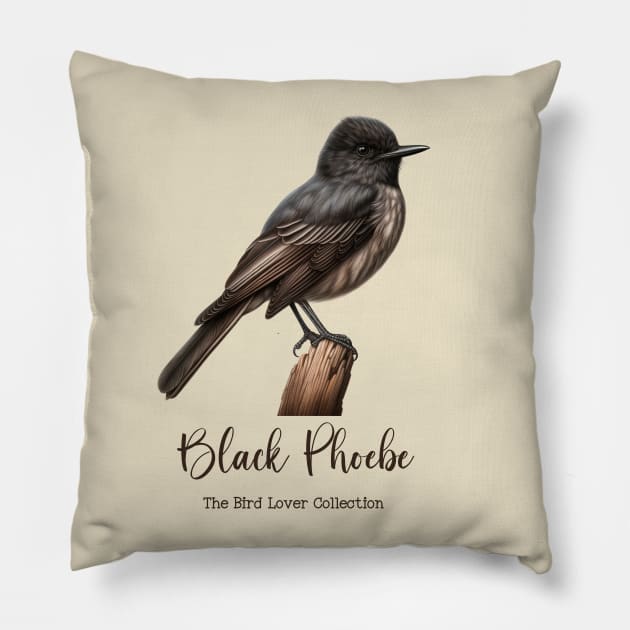 Black Phoebe - The Bird Lover Collection Pillow by goodoldvintage