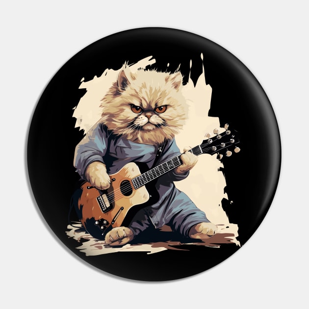 Persian Cat Playing Guitar Pin by Graceful Designs