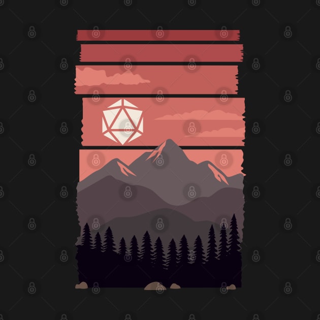 Sunset Over Mountains Polyhedral Dice Sun Tabletop RPG Landscape by pixeptional