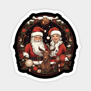 Mr and Mrs Santa Claus with Reindeer Christmas Magnet