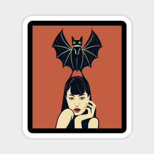 girl with bat on head halloween Magnet