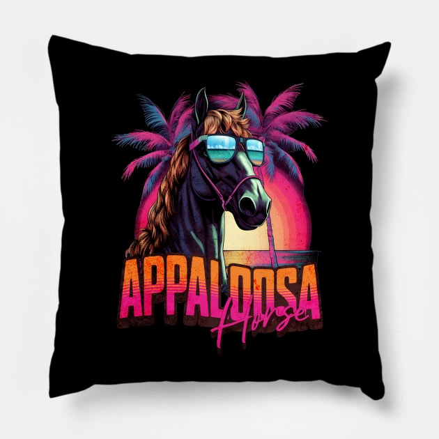 Retro Wave Appaloosa Horse Miami Pillow by Miami Neon Designs