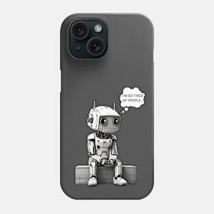 Cute Robot Tired of People retro anime comic funny design Phone Case